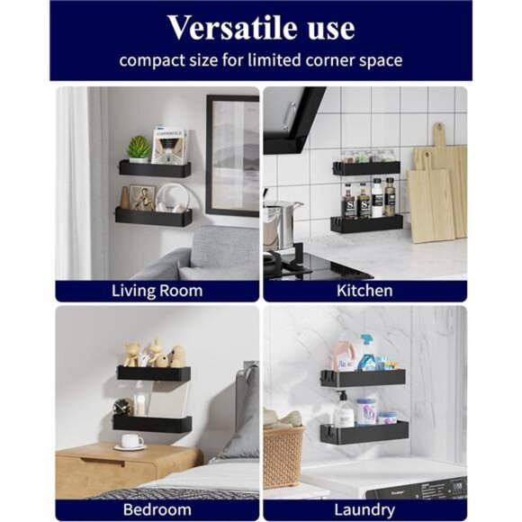 Large Shower Caddy 2 Pack Adhesive Bathroom Organizer Rustproof Stainless Steel - Picture 6 of 7